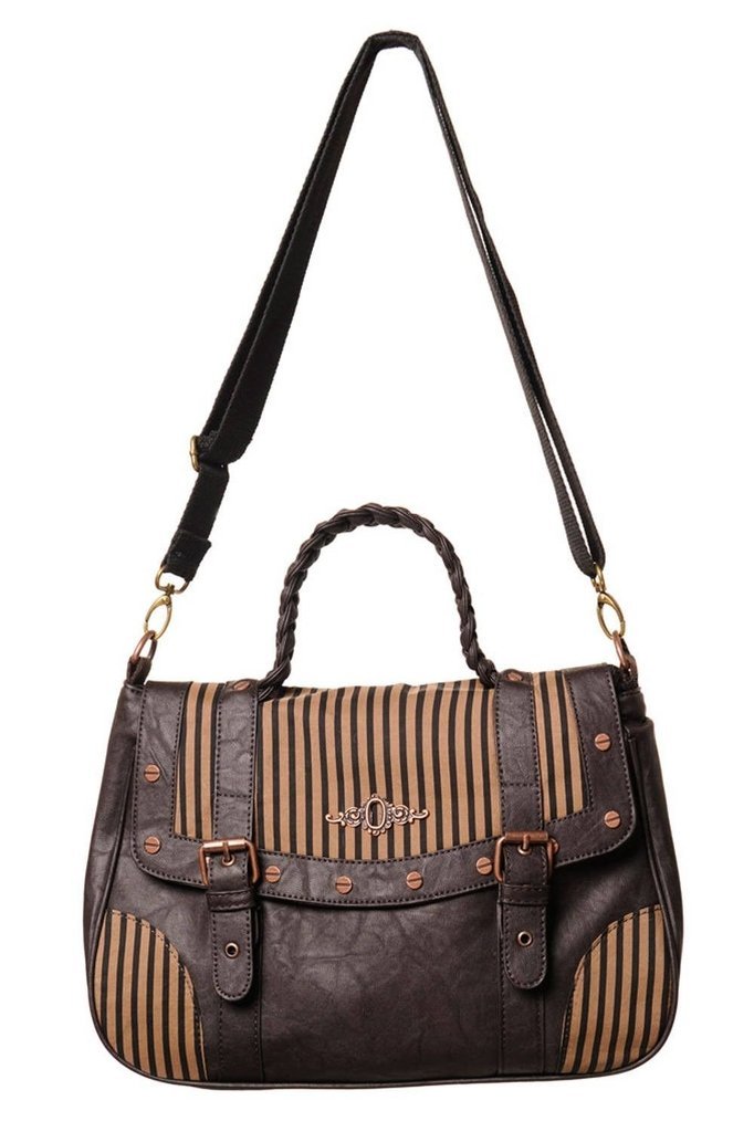 Brown Stripe Handbag-Banned-Dark Fashion Clothing
