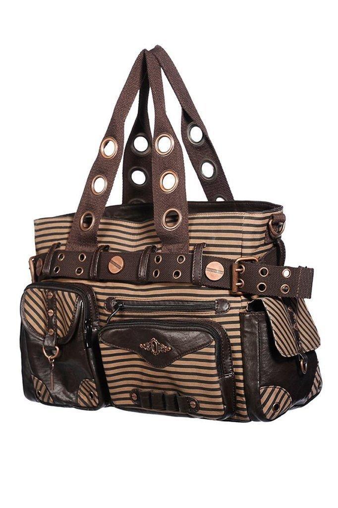 Brown Stripe Shoulder Bag-Banned-Dark Fashion Clothing