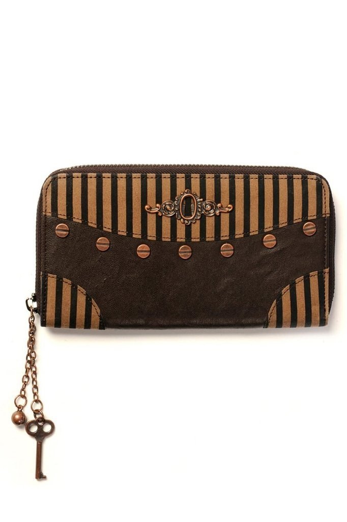 Brown Stripe Wallet-Banned-Dark Fashion Clothing