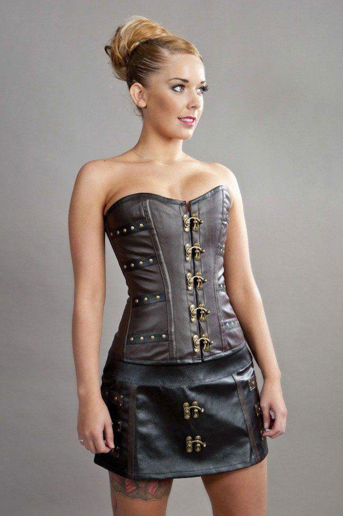 C-Lock Overbust Steampunk Corset in Matte Vinyl-Burleska-Dark Fashion Clothing