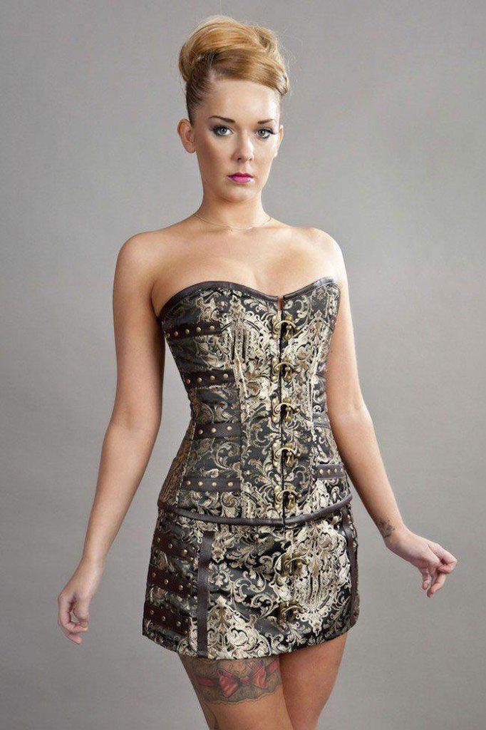 C-Lock Steampunk Overbust Corset In King Brocade-Burleska-Dark Fashion Clothing