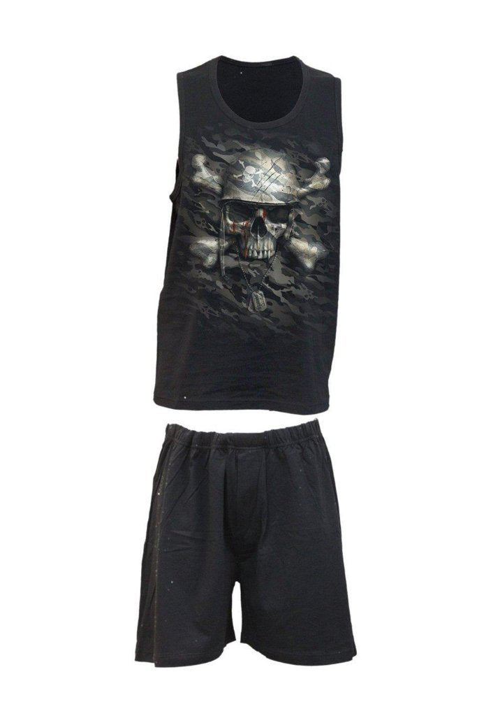 Camo-Skull - 4Pc Mens Gothic Pyjama Set-Spiral-Dark Fashion Clothing