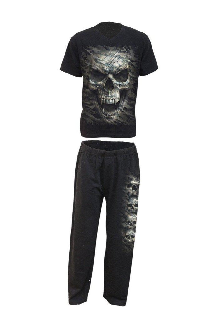 Camo-Skull - 4Pc Mens Gothic Pyjama Set-Spiral-Dark Fashion Clothing