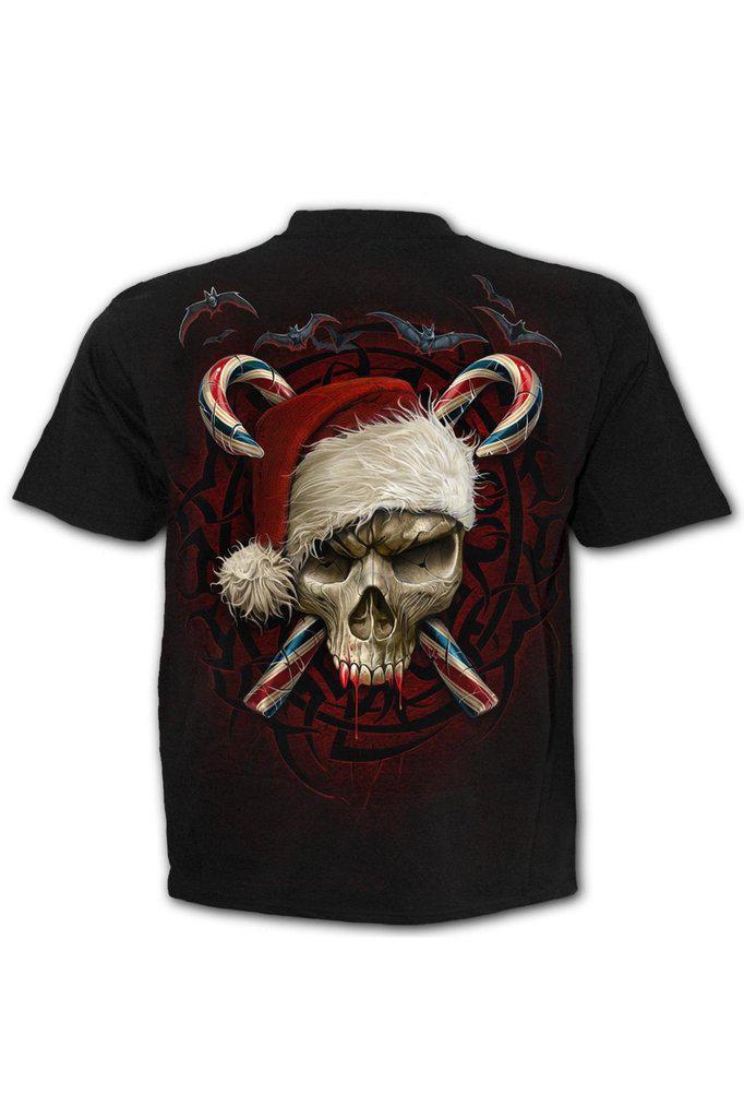 Candy Cane Santa - T-Shirt Black-Spiral-Dark Fashion Clothing