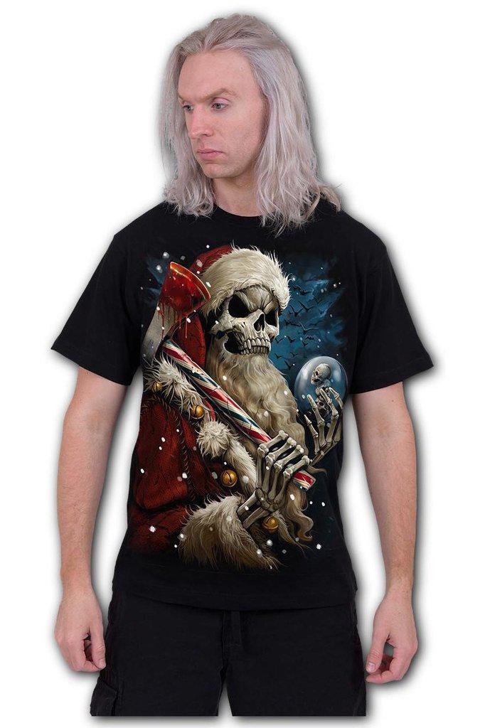 Candy Cane Santa - T-Shirt Black-Spiral-Dark Fashion Clothing