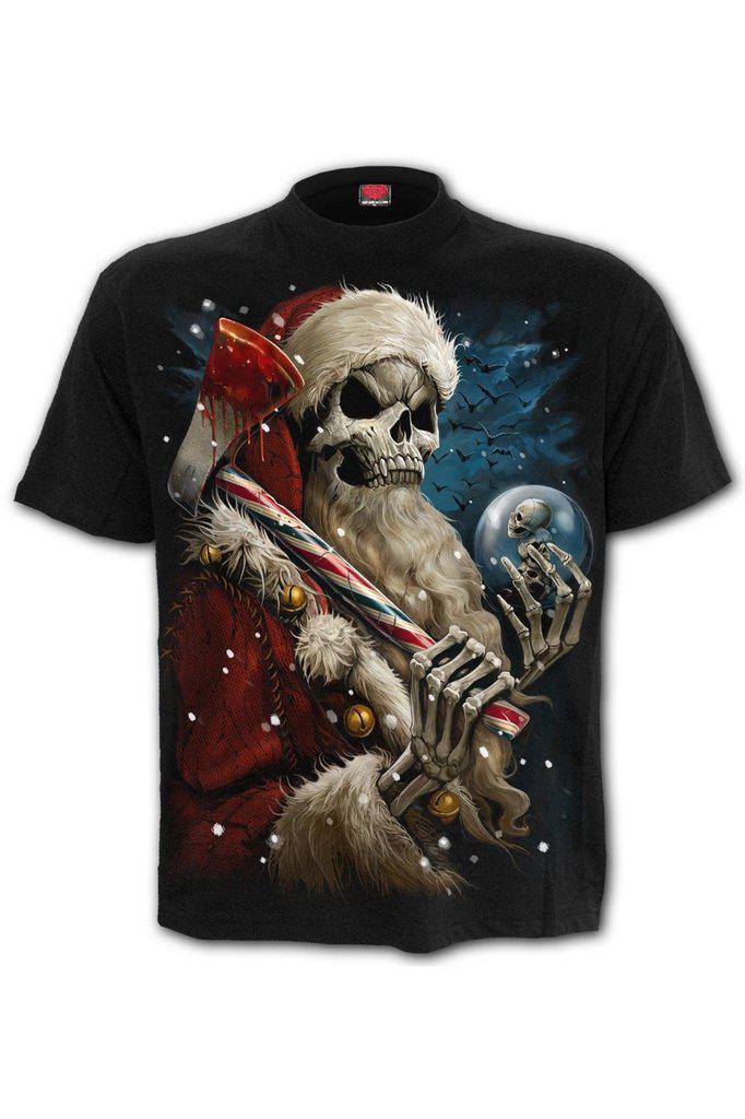 Candy Cane Santa - T-Shirt Black-Spiral-Dark Fashion Clothing