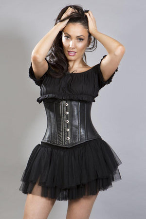 Candy Underbust Black Napa Leather Waist Cincher-Burleska-Dark Fashion Clothing