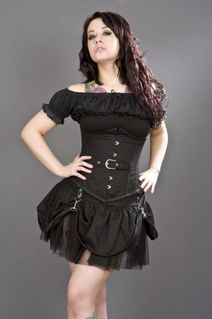 Candy Waist Training Underbust Corset In Black Twill With Front Buckle Detail-Burleska-Dark Fashion Clothing