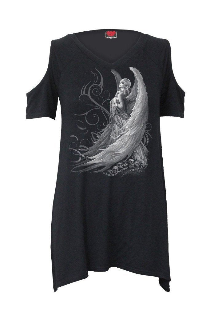 Captive Spirits - Cold Shoulder Goth Bottom Top-Spiral-Dark Fashion Clothing