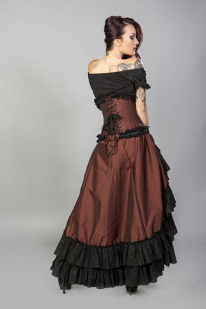 Carnation Victorian Maxi Skirt In Brass Taffeta-Burleska-Dark Fashion Clothing