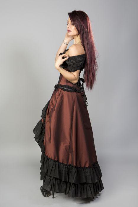 Carnation Victorian Maxi Skirt In Brass Taffeta-Burleska-Dark Fashion Clothing