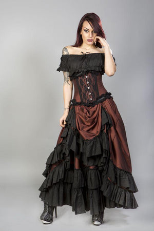 Carnation Victorian Maxi Skirt In Brass Taffeta-Burleska-Dark Fashion Clothing