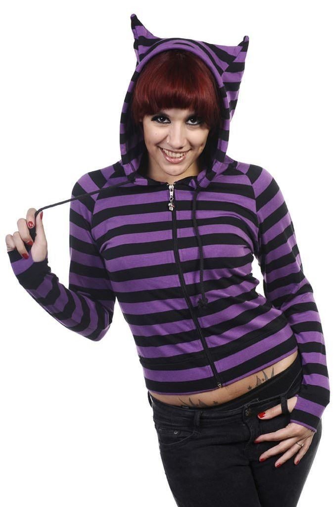 Cat Ears Striped Hoodie-Banned-Dark Fashion Clothing