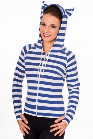 Cat Ears Striped Hoodie-Banned-Dark Fashion Clothing
