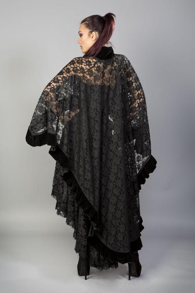 Catherine Cape In Black Lace With Brooch-Burleska-Dark Fashion Clothing