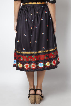 Charlotte Border Print Flare Skirt-Voodoo Vixen-Dark Fashion Clothing