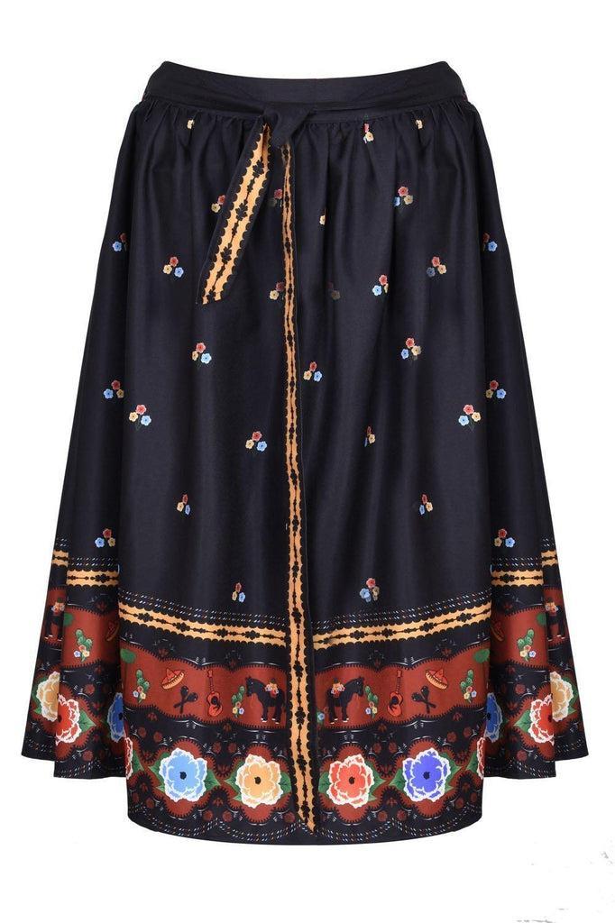 Charlotte Border Print Flare Skirt-Voodoo Vixen-Dark Fashion Clothing