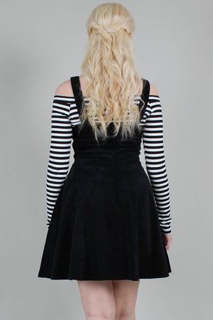 Charlotte Spider Web Embroidery Overall Corduroy Dress-Voodoo Vixen-Dark Fashion Clothing