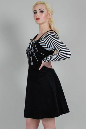 Charlotte Spider Web Embroidery Overall Corduroy Dress-Voodoo Vixen-Dark Fashion Clothing