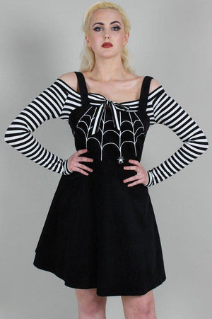 Charlotte Spider Web Embroidery Overall Corduroy Dress-Voodoo Vixen-Dark Fashion Clothing