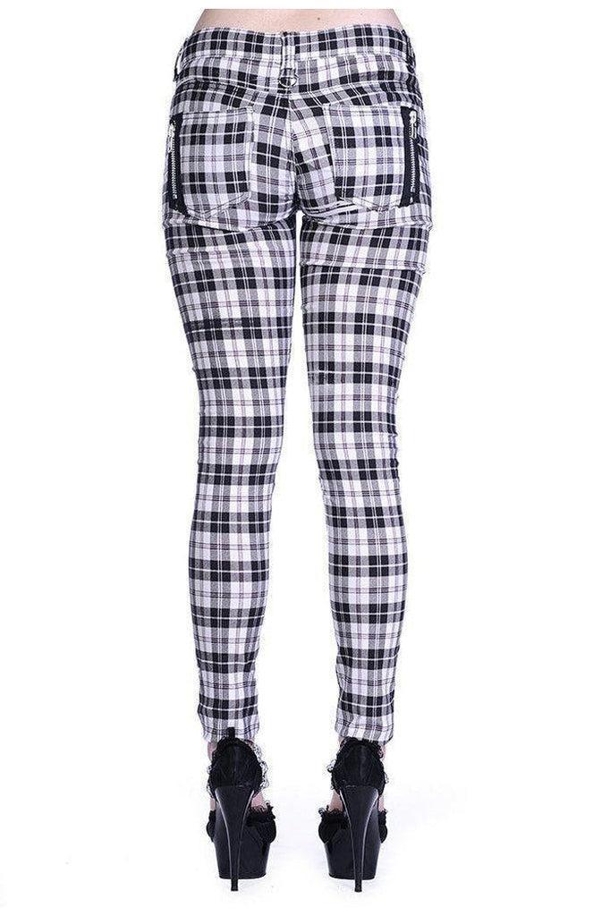 Check Skinny Jeans-Banned-Dark Fashion Clothing