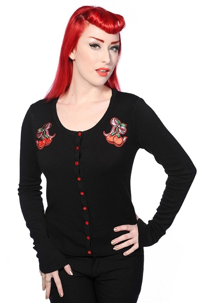 Cherry Bow Black Cardigan-Banned-Dark Fashion Clothing