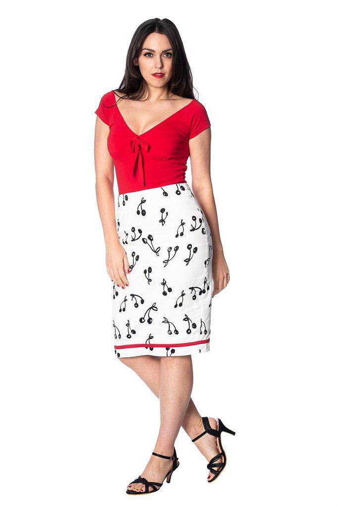 Cherry Pop Pencil Skirt-Banned-Dark Fashion Clothing