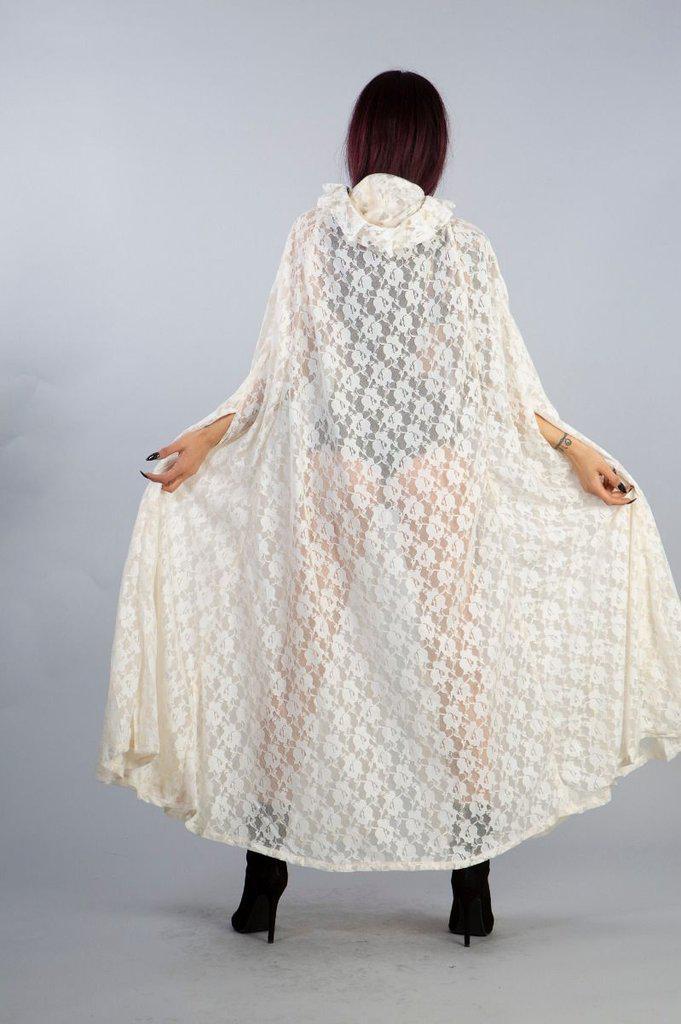 Cherryl Hooded Cape In Black Lace And Red Mesh Lining-Burleska-Dark Fashion Clothing