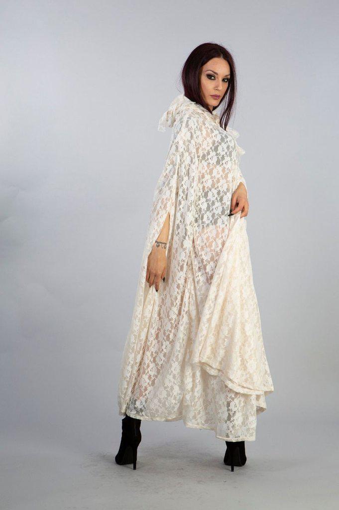 Cherryl Hooded Cape In Black Lace And Red Mesh Lining-Burleska-Dark Fashion Clothing