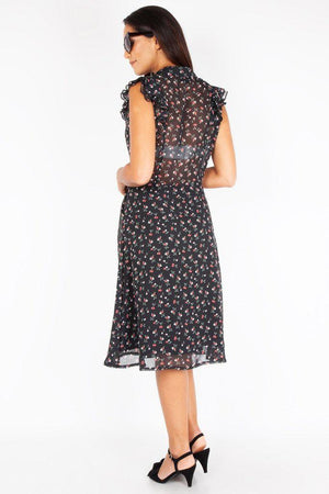 Cheryl Cherry Print Black Tea Dress-Voodoo Vixen-Dark Fashion Clothing