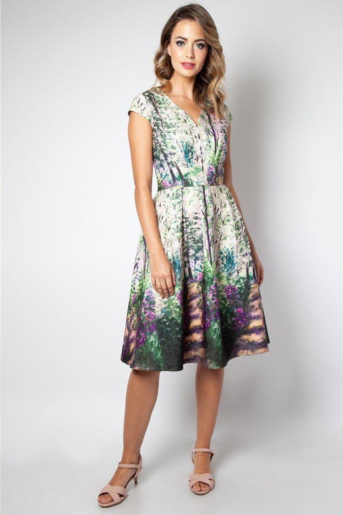 Christina Lilac Road Painted Flared Dress-Voodoo Vixen-Dark Fashion Clothing