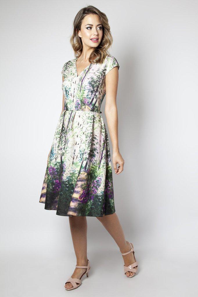 Christina Lilac Road Painted Flared Dress-Voodoo Vixen-Dark Fashion Clothing