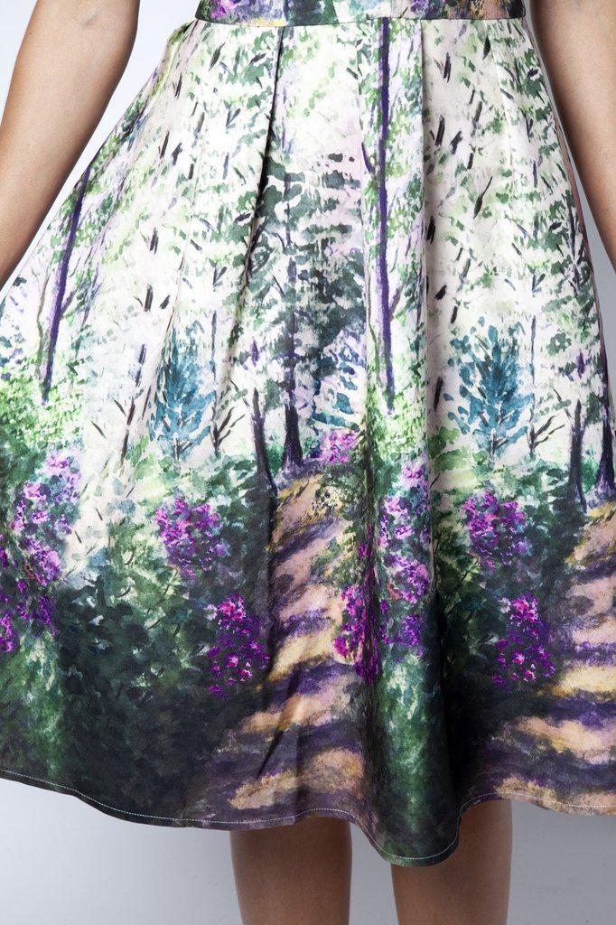 Christina Lilac Road Painted Flared Dress-Voodoo Vixen-Dark Fashion Clothing