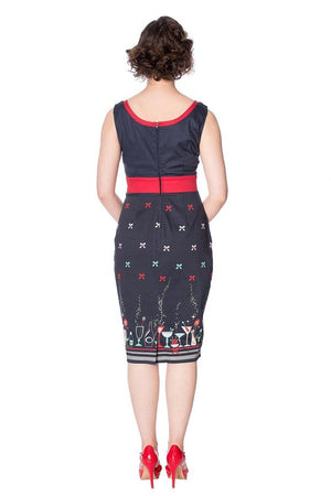 Christmas Cocktails Pencil Dress-Banned-Dark Fashion Clothing