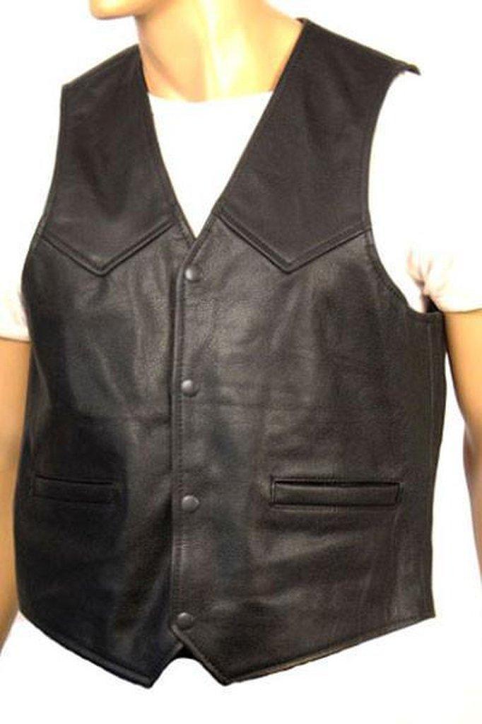 Classic Leather Biker Vest-Skintan Leather-Dark Fashion Clothing