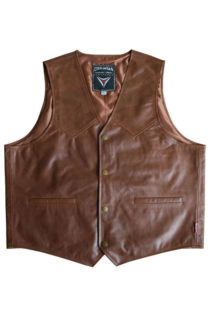 Classic Leather Biker Vest-Skintan Leather-Dark Fashion Clothing