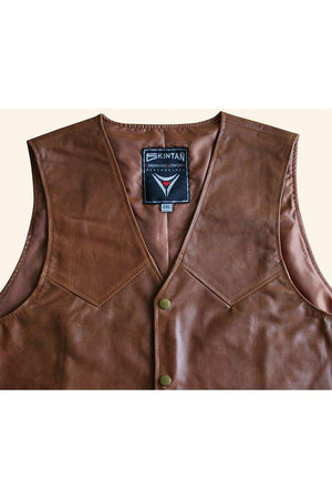 Classic Leather Biker Vest-Skintan Leather-Dark Fashion Clothing
