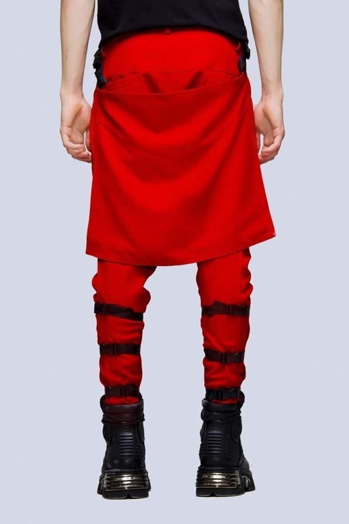 Clip Pants Block Red - Unisex-Long Clothing-Dark Fashion Clothing