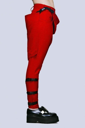 Clip Pants Block Red - Unisex-Long Clothing-Dark Fashion Clothing