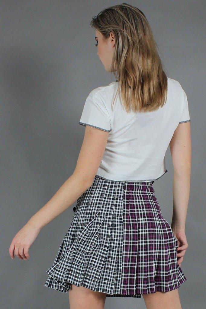 Contrast Check Buckled Mini-Kilt-Jawbreaker-Dark Fashion Clothing