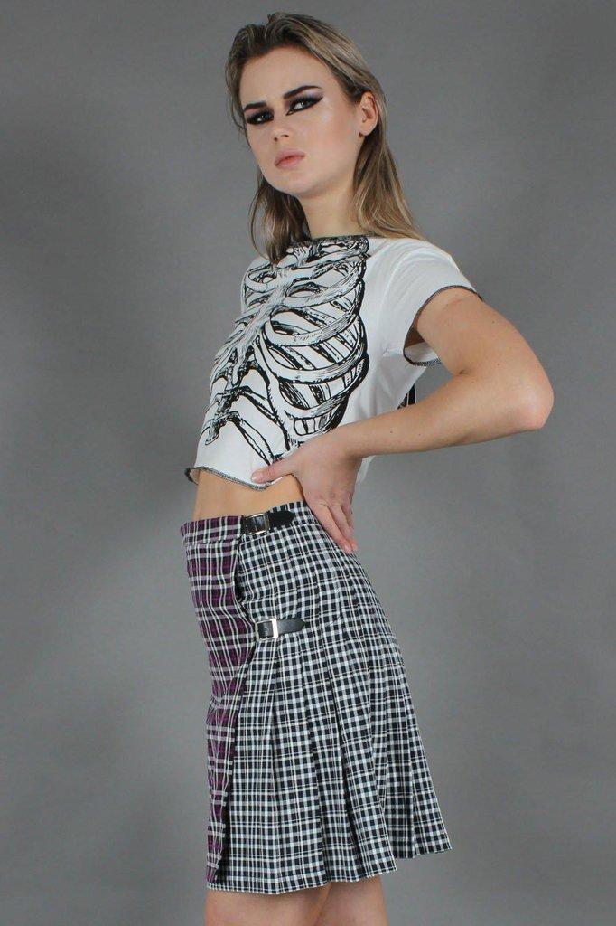 Contrast Check Buckled Mini-Kilt-Jawbreaker-Dark Fashion Clothing