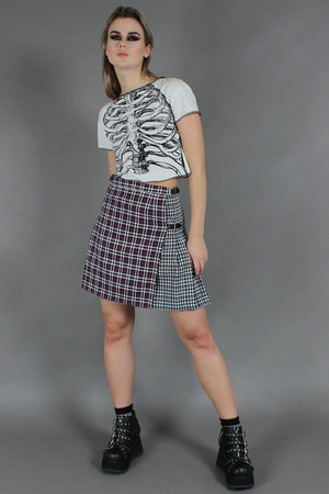 Contrast Check Buckled Mini-Kilt-Jawbreaker-Dark Fashion Clothing