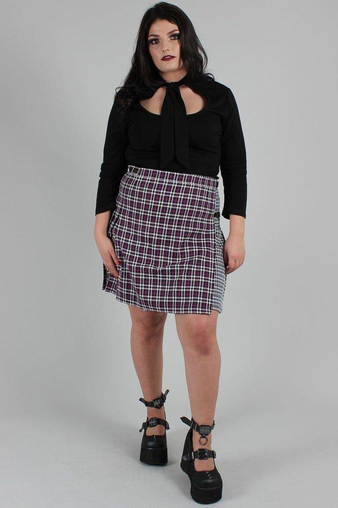 Contrast Check Buckled Mini-Kilt-Jawbreaker-Dark Fashion Clothing