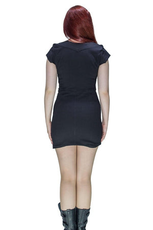 Cotton Lining Black Biker Mini Dress - Abigail-Dr Faust-Dark Fashion Clothing