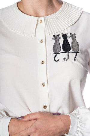 Creative Cat Pleat Collar Top-Banned-Dark Fashion Clothing