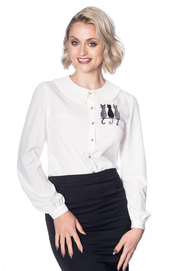 Creative Cat Pleat Collar Top-Banned-Dark Fashion Clothing