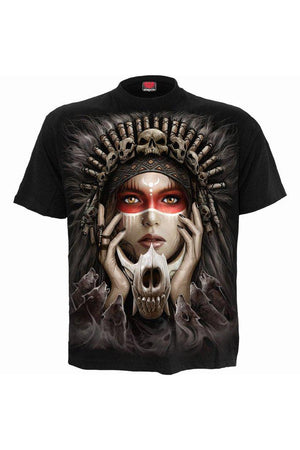 Cry of The Wolf - T-Shirt Black-Spiral-Dark Fashion Clothing