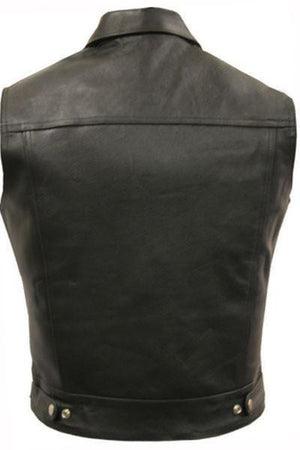 Cut-Off Biker Vest - Trucker-Skintan Leather-Dark Fashion Clothing