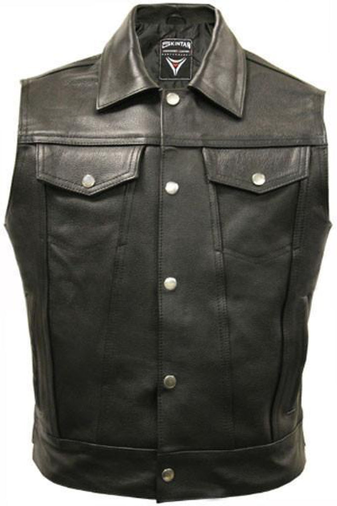 Cut-Off Biker Vest - Trucker-Skintan Leather-Dark Fashion Clothing