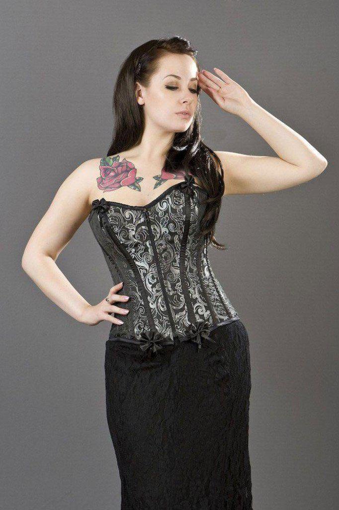 Daisy Overbust Lace Up Fashion Corset In Scroll Brocade-Burleska-Dark Fashion Clothing